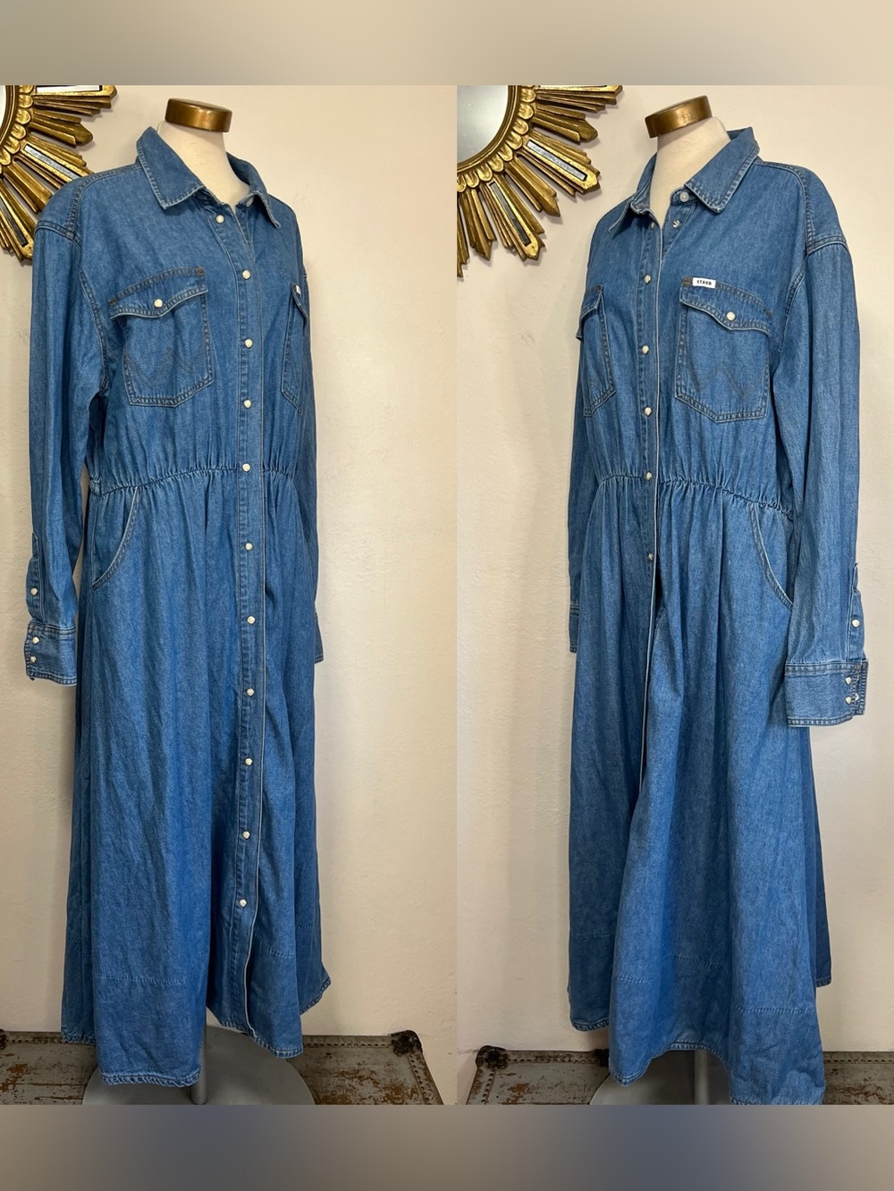 Wrangler + Staud Denim Button-Front Midi Shirt Dress - Picture 3 of 13